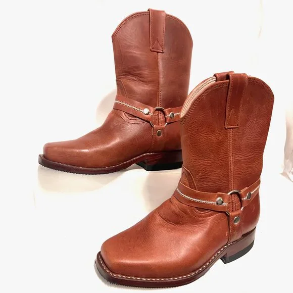 Cowboy Hand Tooled Leather Harness Brown Boots-European Sz. 30 (Us 12 1/2-13) - Picture 2 of 15
